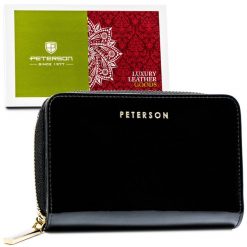 Portfel skórzany Peterson PTN BC-418 czarny. Czarne portfele damskie Peterson, z lakierowanej skóry. Za 163.99 zł.