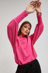 Bluza z bufiastymi rękawami fuksjowa. Bluzy damskie MOODO, xs, bez wzorów, z bawełny, bez ramiączek, bez kaptura. W wyprzedaży za 44.99 zł.