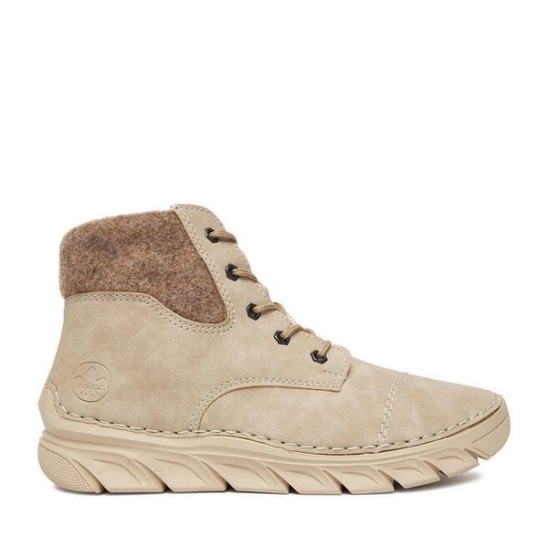 Trzewiki Rieker. Brązowe botki damskie Rieker, bez wzorów, bez obcasa, na płaskiej podeszwie, bez zapięcia. Za 289.99 zł.