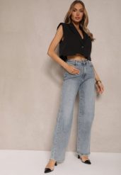 Jasnoniebieskie Szerokie Jeansy High Waist z Wiskozą Uliriel. Niebieskie jeansy damskie Renee, bez wzorów, z jeansu, eleganckie, z podwyższonym stanem. Za 119.99 zł.