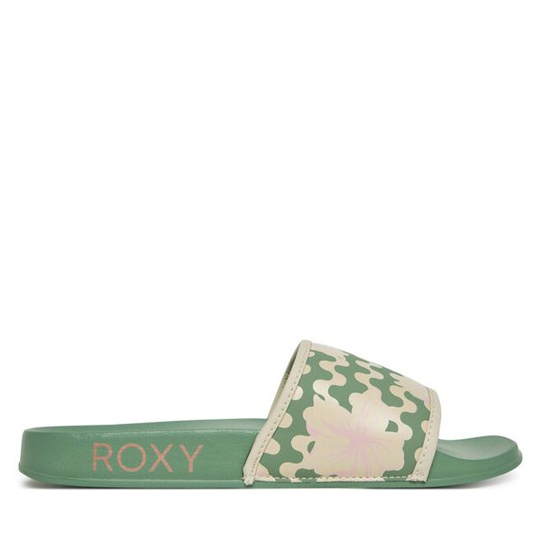 Klapki Roxy. Zielone klapki damskie Roxy, bez wzorów, bez obcasa, bez zapięcia. Za 139.99 zł.