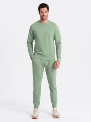 Męski komplet dresowy bluza + spodnie joggery – zielony V3 - Rozmiar: L. Zielone spodnie sportowe męskie Ombre Clothing, l, z aplikacjami, z bawełny. Za 189.99 zł.