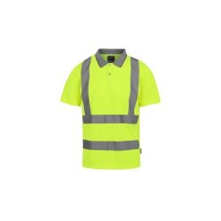 Koszulka polo o wysokiej widoczności Regatta. Żółte bluzki damskie Regatta, bez wzorów, z materiału, sportowe, bez kołnierzyka, bez ramiączek. Za 84.99 zł.