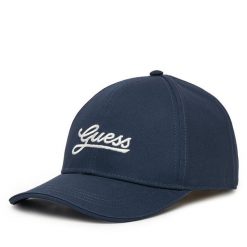 Czapka z daszkiem Guess. Niebieskie czapki damskie Guess, z aplikacjami. Za 89.99 zł.