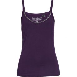 Top na cienkich ramiączkach bonprix ciemny lila. Fioletowe topy damskie bonprix, bez wzorów, bez kołnierzyka, bez ramiączek. Za 32.99 zł.