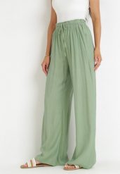Zielone Szerokie Spodnie z Wiskozy Zyona. Zielone spodnie materiałowe damskie Born2be, bez wzorów, z jeansu, eleganckie. Za 59.99 zł.