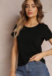 Czarny Bawełniany T-shirt Melinthe. Czarne t-shirty damskie Renee, l, bez wzorów, z bawełny, bez kołnierzyka, bez ramiączek. Za 24.99 zł.