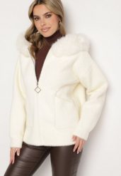 Jasnobeżowa Bluza z Wełną Kapturem i Kieszeniami Zdobiona Futrem Yasiti. Brązowe bluzy damskie Born2be, l, z aplikacjami, z jeansu, eleganckie, bez ramiączek, z kapturem. Za 219.99 zł.