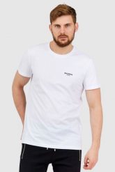 BALMAIN Biały t-shirt męski z małym aksamitnym logo. Białe t-shirty męskie Balmain, l, bez wzorów, bez kołnierzyka, bez ramiączek. W wyprzedaży za 899.99 zł.