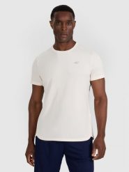 4F Koszulka treningowa szybkoschnąca męska - biała L. Białe t-shirty męskie 4F, l, bez wzorów, z elastanu, bez kołnierzyka, bez ramiączek. Za 129.99 zł.