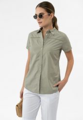 Zielona koszula C-LIPERA. Zielone koszule damskie Volcano, l, bez wzorów, z bawełny, klasyczne, bez kołnierzyka, bez ramiączek. Za 89.99 zł.