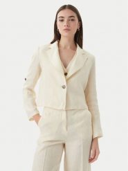 Marella Marynarka Emme by Marella Papiro 2615041042 Kremowy Regular Fit. Białe marynarki i żakiety damskie Marella, bez wzorów, ze lnu, bez kołnierzyka, bez ramiączek. Za 493.99 zł.