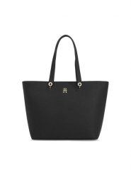 Tommy Hilfiger Torebka Th Emblem Tote AW0AW15178 Czarny. Czarne shopperki damskie Tommy Hilfiger, bez wzorów, ze skóry, bez dodatków. Za 639.99 zł.