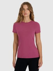 4F T-shirt slim gładki damski - czerwony XS. Czerwone t-shirty damskie 4F, xs, bez wzorów, z bawełny, bez kołnierzyka, bez ramiączek. Za 39.99 zł.