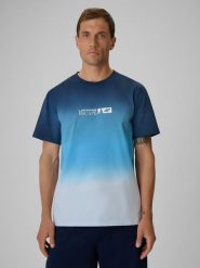 4F T-shirt regular z nadrukiem męski - granatowy XXL. Niebieskie t-shirty męskie 4F, m, bez wzorów, z bawełny, bez kołnierzyka, bez ramiączek. Za 89.99 zł.