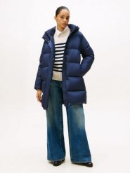 Tommy Hilfiger płaszcz puchowy Kobiety Sztuczne włókno niebieski, XS. Niebieskie płaszcze damskie Tommy Hilfiger, xs, bez wzorów, z puchu, bez kołnierzyka, bez kaptura. Za 949.95 zł.