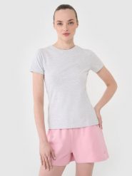 4F T-shirt slim gładki damski - szary M. Szare t-shirty damskie 4F, m, bez wzorów, z bawełny, klasyczne, bez kołnierzyka, bez ramiączek. Za 39.99 zł.