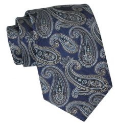 Klasyczny Krawat Męski - ALTIES - Ciemnoniebieski, Wzór Paisley. Niebieskie krawaty i muchy Alties, bez wzorów, z tkaniny, eleganckie. Za 49.00 zł.