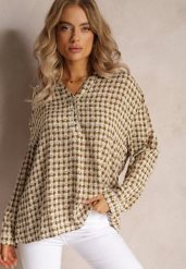 Jasnobrązowa Wiskozowa Bluzka Zapinana na Guziki przy Dekolcie Bricca. Brązowe bluzki damskie Renee, xl, bez wzorów, z wiskozy, bez kołnierzyka, bez ramiączek. Za 24.99 zł.