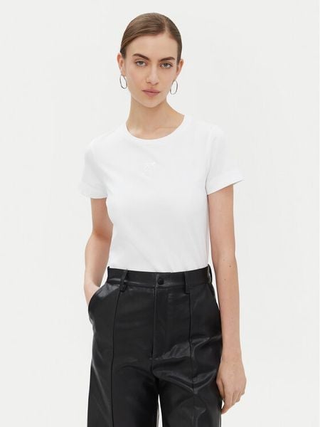 PINKO T-Shirt Bussolotto 100355 Biały Regular Fit. Białe t-shirty damskie Pinko, xl, bez wzorów, z bawełny, bez kołnierzyka, bez ramiączek. Za 189.99 zł.