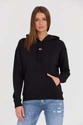 TOMMY JEANS Czarna damska bluza z kapturem. Czarne bluzy damskie Tommy Jeans, bez wzorów, z jeansu, bez ramiączek, z kapturem. W wyprzedaży za 382.99 zł.