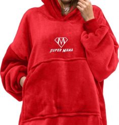 Froster Bluzair SUPER MAMA - Bluza koc - Czerwony - prezent dla mamy - dzień mamy. Czerwone bluzy damskie Froster, bez wzorów, bez ramiączek, bez kaptura. Za 158.00 zł.