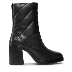 Botki Marco Tozzi. Czarne botki damskie Marco Tozzi, bez wzorów, bez obcasa, na słupku, bez zapięcia. Za 499.99 zł.