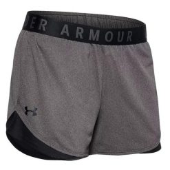 Krótkie spodenki dla kobiet Under Armour PLAY UP SHORT 3.0. Szare obuwie sportowe damskie Under Armour, bez wzorów, z otwartym noskiem, bez zapięcia, na fitness i siłownię. Za 79.99 zł.