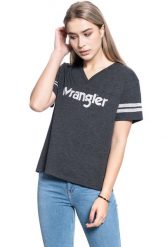 DAMSKI T-SHIRT WRANGLER V NECK DRAPE TEE BLACK W7P8E4100 112132066. Czarne t-shirty damskie Wrangler, s, bez wzorów, bez kołnierzyka, bez ramiączek. Za 69.99 zł.