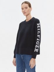 Tommy Hilfiger Sweter WW0WW39002 Granatowy Regular Fit. Niebieskie swetry nierozpinane damskie Tommy Hilfiger, s, bez wzorów, z bawełny, bez kołnierzyka, bez ramiączek. Za 409.99 zł.