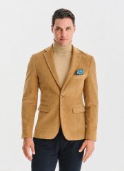 PAKO LORENTE - Beżowa sztruksowa marynarka męska. Brązowe garnitury męskie Pako Lorente, m, bez wzorów, z bawełny, casualowe, bez kołnierzyka, bez ramiączek. Za 699.99 zł.