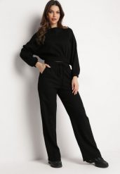 Czarny Komplet Bawełniany Spodnie Szerokie ze Sznurkiem w Pasie i Bluza ze Ściągaczami Urionne. Czarne bluzy damskie Born2be, l, bez wzorów, z bawełny, eleganckie, bez ramiączek, bez kaptura. Za 179.99 zł.