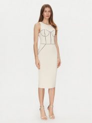 Elisabetta Franchi Sukienka koktajlowa AB-724-51E2-V440 Écru Slim Fit. Sukienki damskie Elisabetta Franchi, bez wzorów, z syntetyku, wizytowe, bez kołnierzyka, bez ramiączek. Za 1,129.00 zł.