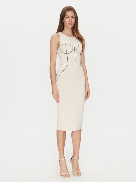 Elisabetta Franchi Sukienka koktajlowa AB-724-51E2-V440 Écru Slim Fit. Sukienki damskie Elisabetta Franchi, bez wzorów, z syntetyku, wizytowe, bez kołnierzyka, bez ramiączek. Za 1,129.00 zł.