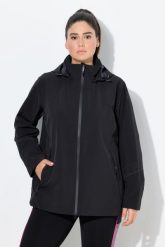 Damskie Kurtka sportowa kaptur wodoodporna dwukierunkowy zamek błyskawiczny. Czarne kurtki sportowe damskie Ulla Popken, plus size, bez wzorów, z elastanu, bez ramiączek, z kapturem. Za 739.99 zł.