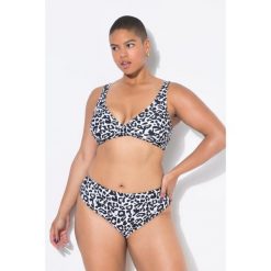 Damski Top od bikini miękkie miseczki wzór w panterkę drapowanie. Białe bikini Ulla Popken, plus size, bez wzorów, z elastanu. Za 139.99 zł.