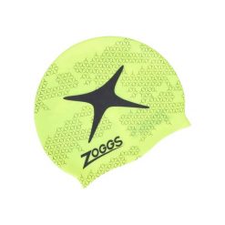 Czapka do pływania z nadrukiem silikonowa Zoggs. Żółte czapki damskie Zoggs, bez wzorów, sportowe. Za 112.50 zł.