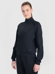 4F Bluza treningowa regular szybkoschnąca damska - czarna S. Czarne bluzy damskie 4F, s, bez wzorów, z dzianiny, klasyczne, bez ramiączek, bez kaptura. W wyprzedaży za 129.99 zł.