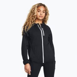 Kurtka do biegania damska Under Armour Phantom Windbreaker. Czarne kurtki sportowe damskie Under Armour, bez wzorów, bez ramiączek, bez kaptura, do biegania. Za 329.99 zł.