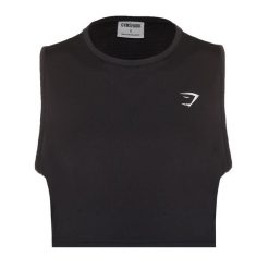 Top treningowy damski Gymshark Training Crop Tank. Czarne topy damskie GYMSHARK, xl, bez wzorów, sportowe, bez kołnierzyka, bez ramiączek. Za 49.99 zł.