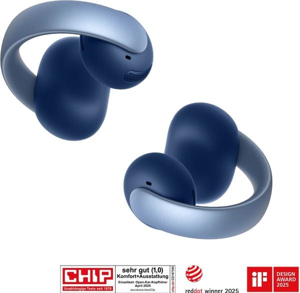 Słuchawki Anker Soundcore AeroClip blue Open-Ear Clip-Earbuds Hi-Res Sound LDAC NC IP55 wspierane rozmowy. Niebieskie słuchawki bezprzewodowe Anker. Za 596.59 zł.