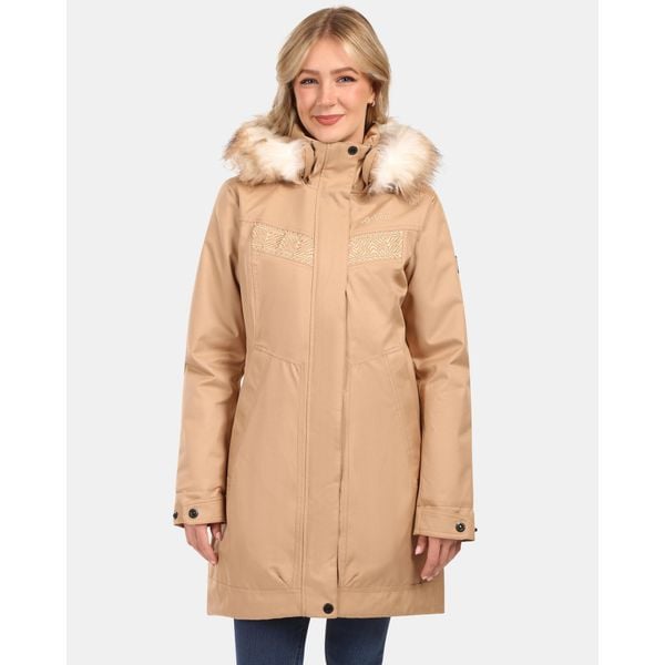 Płaszcz damski Kilpi PERU-W. Brązowe płaszcze damskie Kilpi, bez wzorów, sportowe, bez kołnierzyka, bez kaptura. Za 731.89 zł.