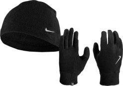 Nike Rękawiczki męskie i czapka Nike Dri-Fit Fleece czarne N1002578082 S/M. Czarne rękawiczki męskie Nike, bez wzorów. Za 314.72 zł.