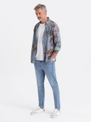 Spodnie męskie jeansowe CARROT FIT - jasnoniebieskie V2 - Rozmiar: XXL. Niebieskie eleganckie spodnie męskie Ombre Clothing, bez wzorów, z bawełny. W wyprzedaży za 69.99 zł.