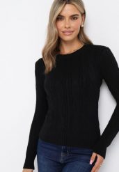 Czarny Sweter w Warkoczykowy Splot Asmani. Czarne swetry nierozpinane damskie Born2be, m, bez wzorów, z dzianiny, bez kołnierzyka, bez ramiączek. Za 74.99 zł.