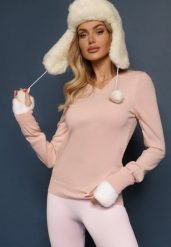 Jasnoróżowy Sweter w Klasycznym Stylu z Dekoltem w Serek Feliriel. Czerwone swetry nierozpinane damskie Renee, m, z aplikacjami, z jeansu, biznesowe, bez kołnierzyka, bez ramiączek. Za 69.99 zł.