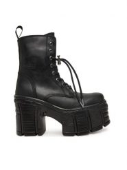 NEW ROCK Botki M-TM001-C2 Czarny. Czarne botki damskie NEW ROCK, bez wzorów, ze skóry, rockowe, bez obcasa, na słupku, bez zapięcia. Za 1,089.00 zł.