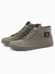 Buty męskie trampki canvas z wysoką cholewką – oliwkowe V2 OM-FOTH-0186 - 44. Zielone trampki męskie Ombre Clothing, z aplikacjami, z gumy, przed kolano, bez zapięcia. W wyprzedaży za 109.99 zł.