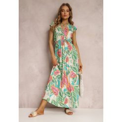 Zielona Sukienka Dilney. Zielone sukienki damskie Renee, l, z aplikacjami, z tkaniny, boho, bez kołnierzyka, bez ramiączek, maxi, kopertowe. Za 49.99 zł.