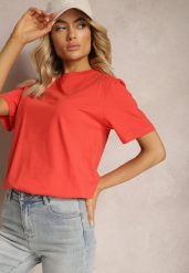 Czerwony T-shirt z Bawełny o Krótkim Luźnym Fasonie Ilakara. Czerwone t-shirty damskie Renee, s, bez wzorów, z bawełny, bez kołnierzyka, bez ramiączek. Za 19.99 zł.
